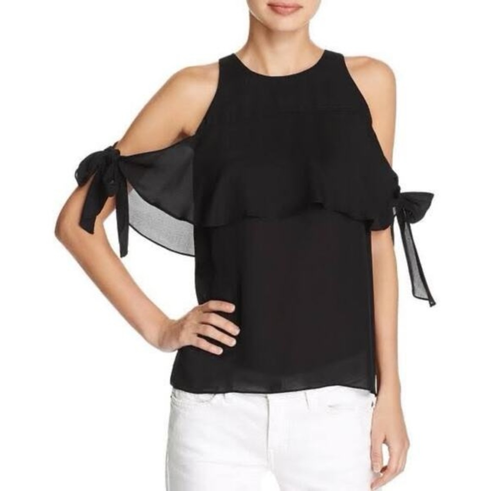 Ramy Brook blouse Penelope silk cold shoulder black top boho chic party small